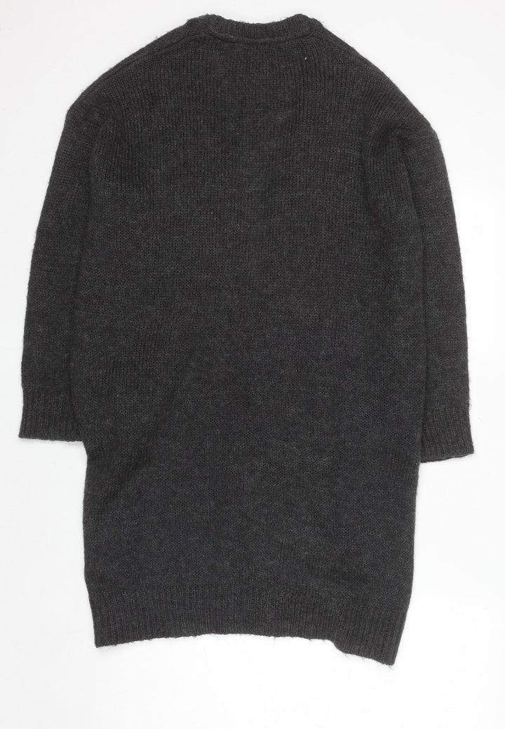 H&M Women’s Black Chunky Knit Mohair Blend Long Cardigan Size S