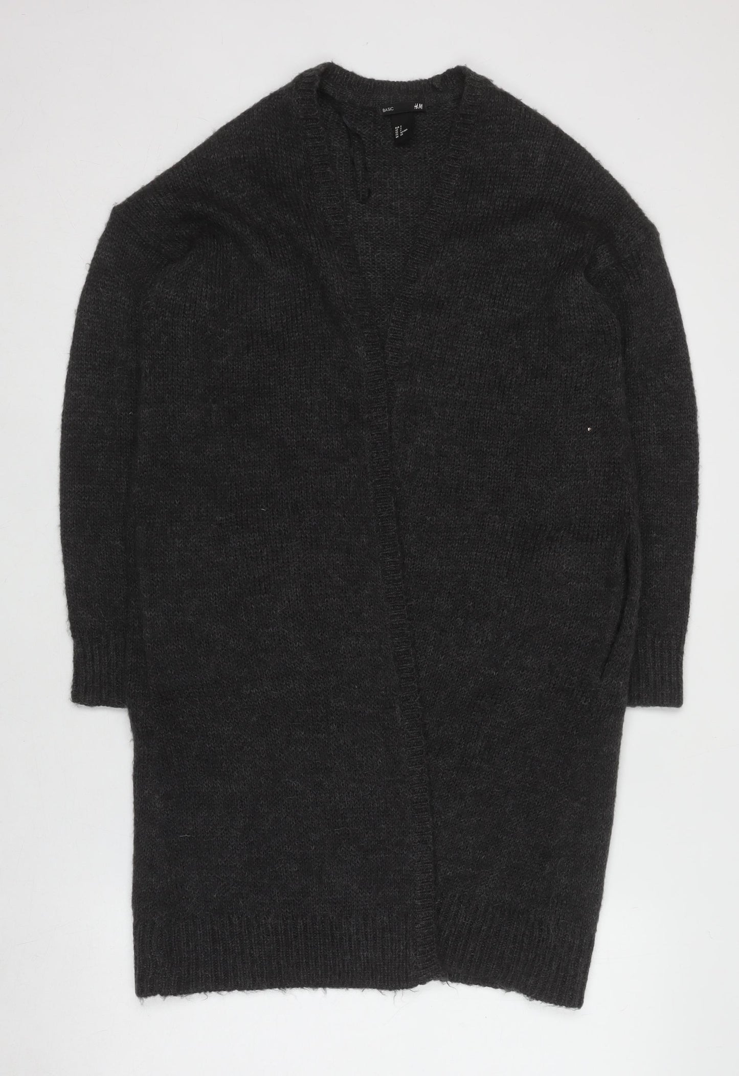 H&M Women’s Black Chunky Knit Mohair Blend Long Cardigan Size S