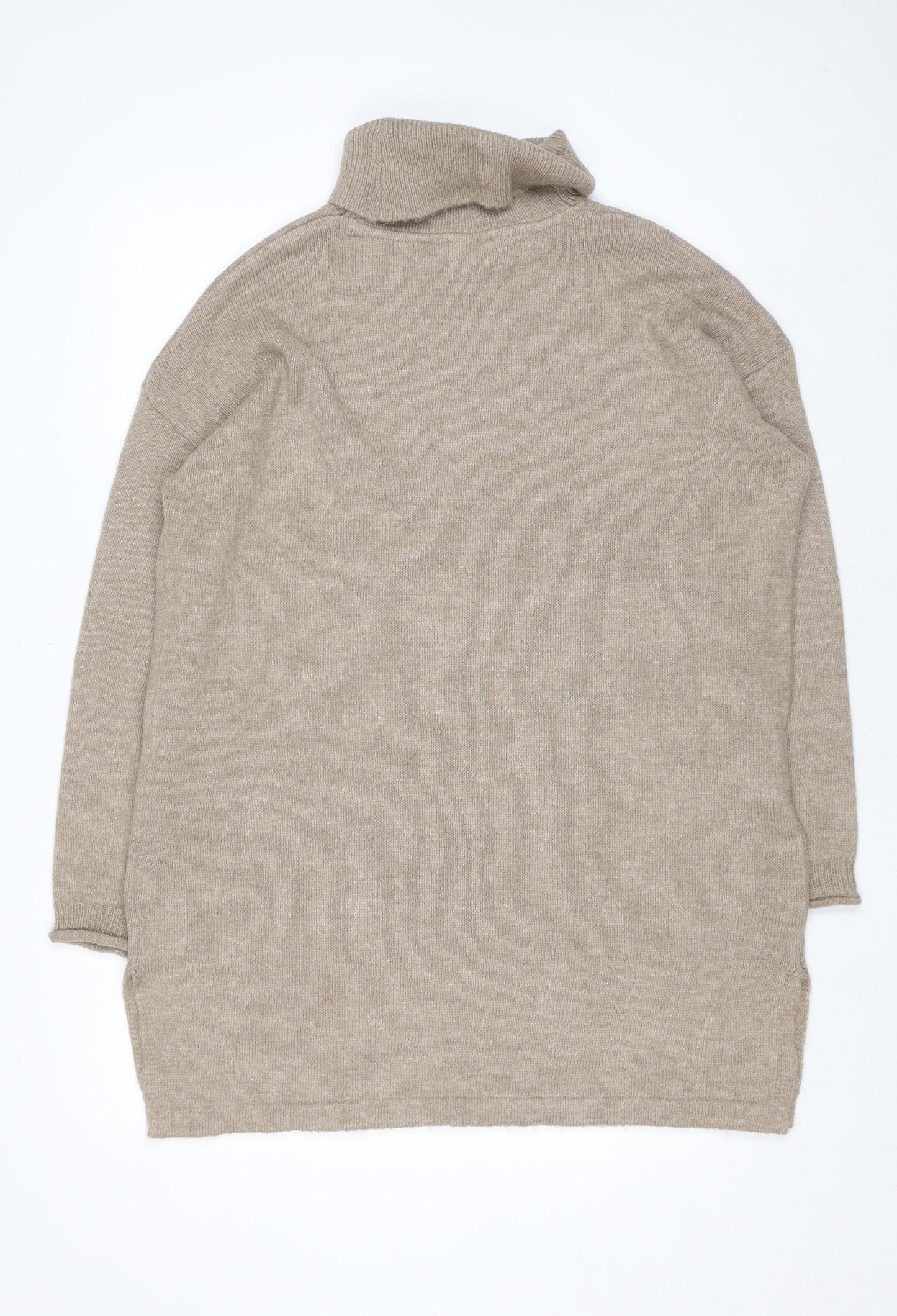 M&Co Women Beige Roll Neck Knit Jumper Dress UK 14-16