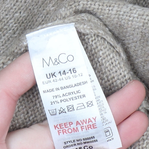 M&Co Women Beige Roll Neck Knit Jumper Dress UK 14-16