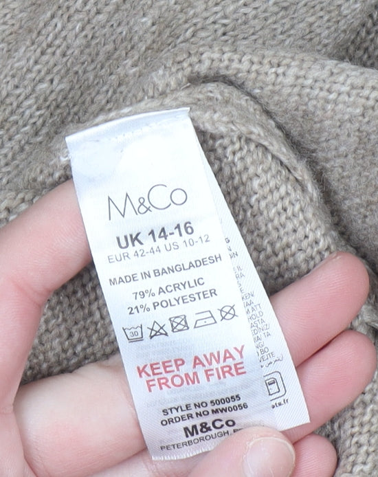 M&Co Women Beige Roll Neck Knit Jumper Dress UK 14-16