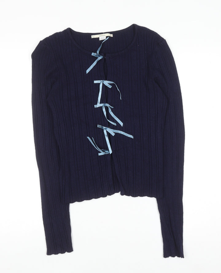 Kimchi Blue Women's Navy Bow Tie Cardigan XL Knit Jumper