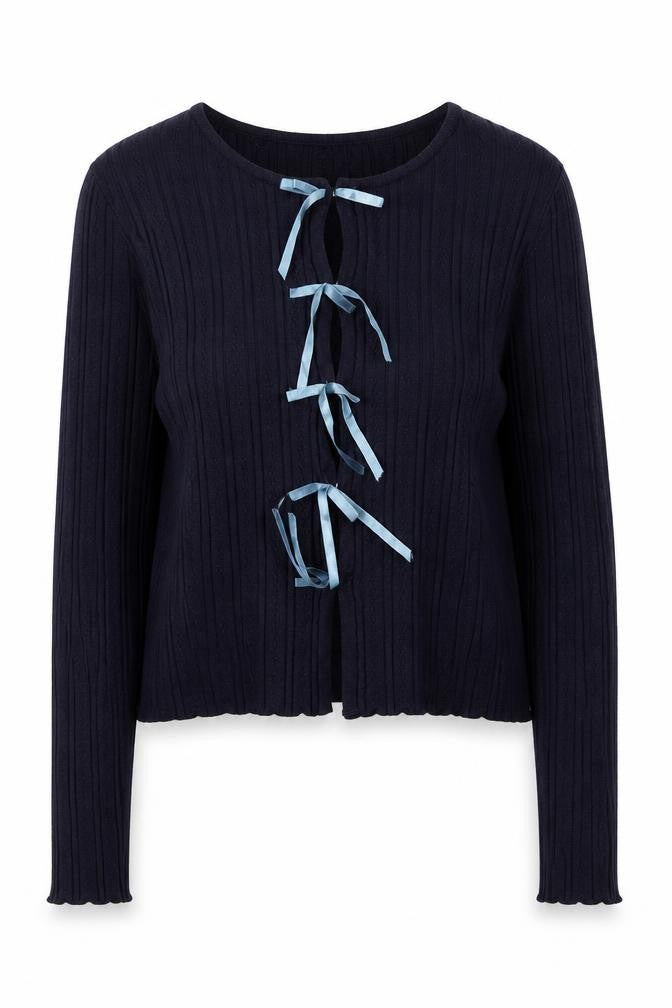 Kimchi Blue Women's Navy Bow Tie Cardigan XL Knit Jumper