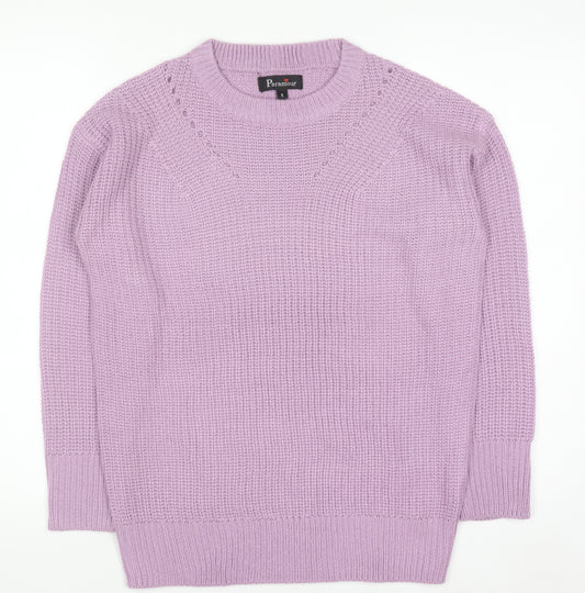 Paramour Women Purple Acrylic Chunky Knit Crew Neck Jumper Size S