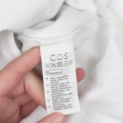 COS Women White Cotton Pullover Hoodie Size 12 Relaxed Fit
