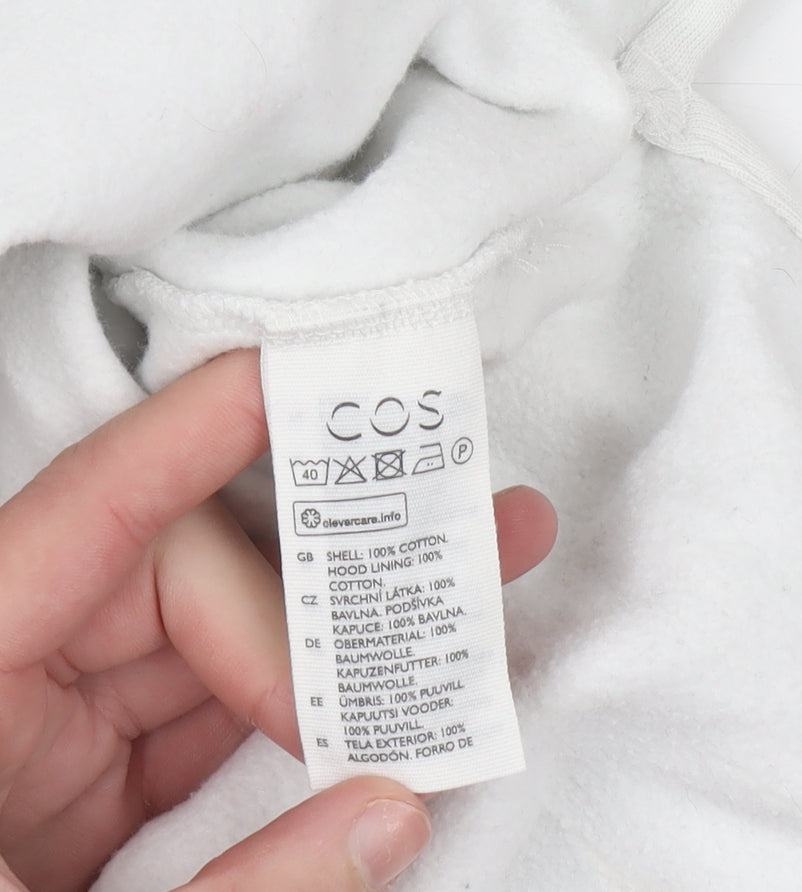 COS Women White Cotton Pullover Hoodie Size 12 Relaxed Fit