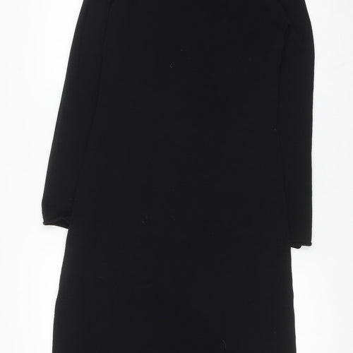 Zara Women Black Knit Shift Dress Size 12 Long Sleeve High Neck