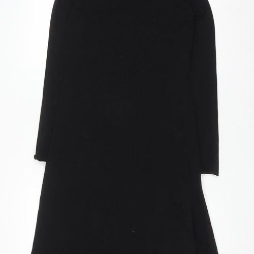 Zara Women Black Knit Shift Dress Size 12 Long Sleeve High Neck