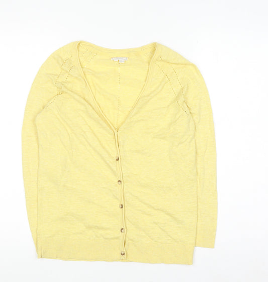 Fat Face Women Yellow Cotton V-Neck Cardigan Size 10