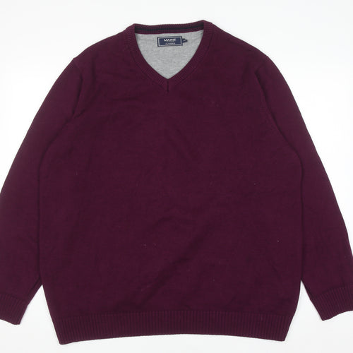 Maine New England Men's Purple V-Neck Cotton Jumper XL