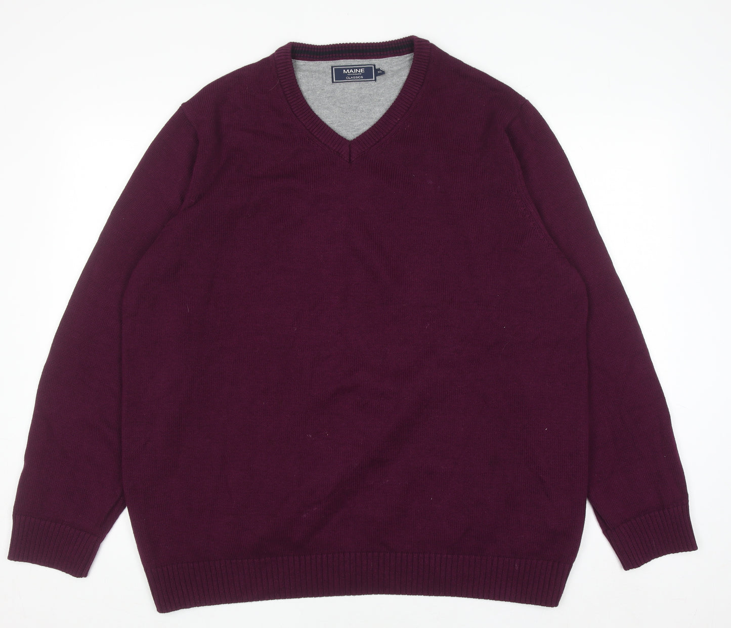 Maine New England Men's Purple V-Neck Cotton Jumper XL