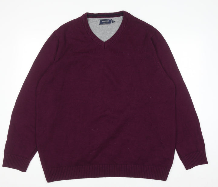 Maine New England Men's Purple V-Neck Cotton Jumper XL