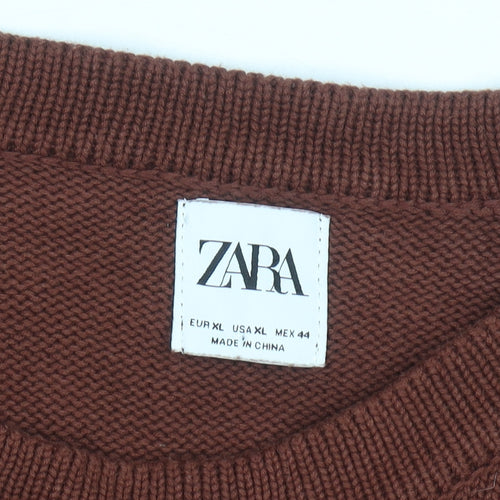 Zara Men's Brown Cotton Crew Neck XL Jumper