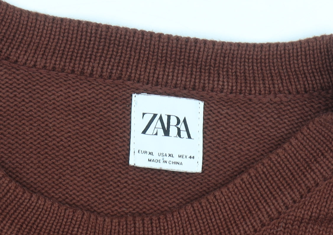 Zara Men's Brown Cotton Crew Neck XL Jumper
