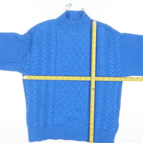 Marks and Spencer Women's Blue Mock Neck Cable Knit Jumper Small