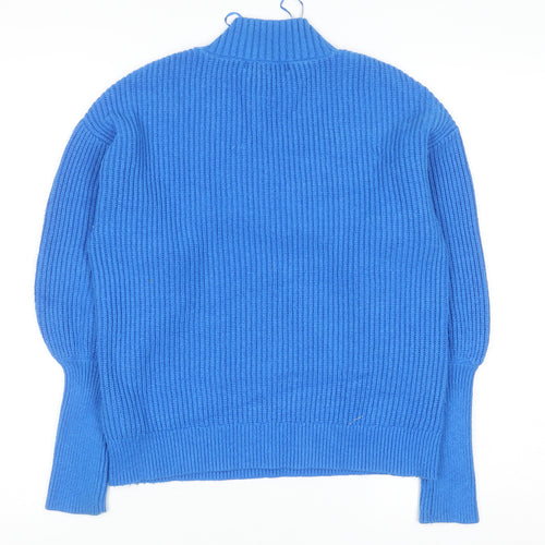 Marks and Spencer Women's Blue Mock Neck Cable Knit Jumper Small