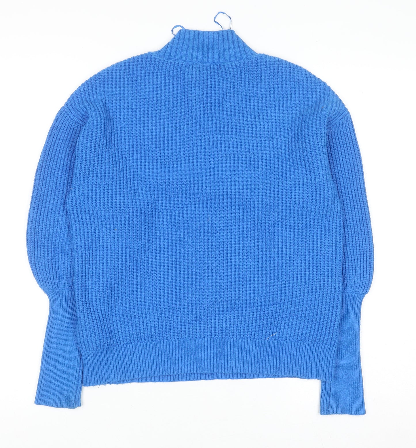 Marks and Spencer Women's Blue Mock Neck Cable Knit Jumper Small