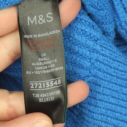 Marks and Spencer Women's Blue Mock Neck Cable Knit Jumper Small