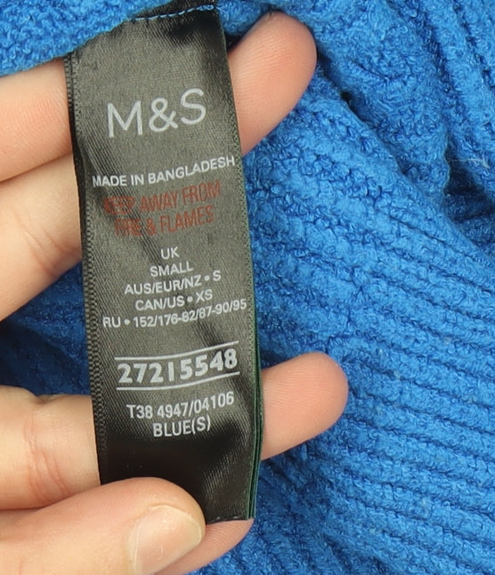 Marks and Spencer Women's Blue Mock Neck Cable Knit Jumper Small