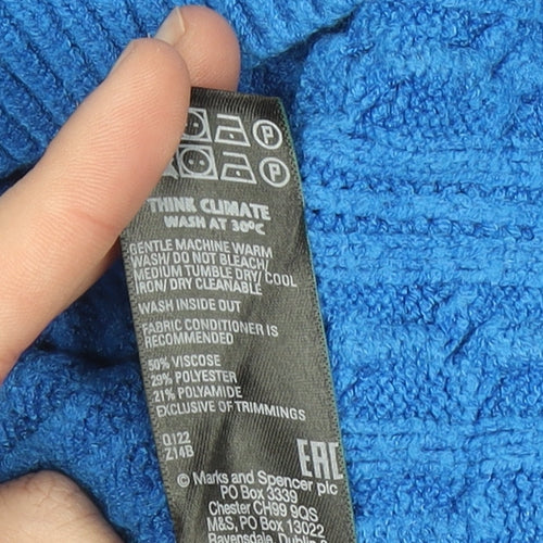Marks and Spencer Women's Blue Mock Neck Cable Knit Jumper Small