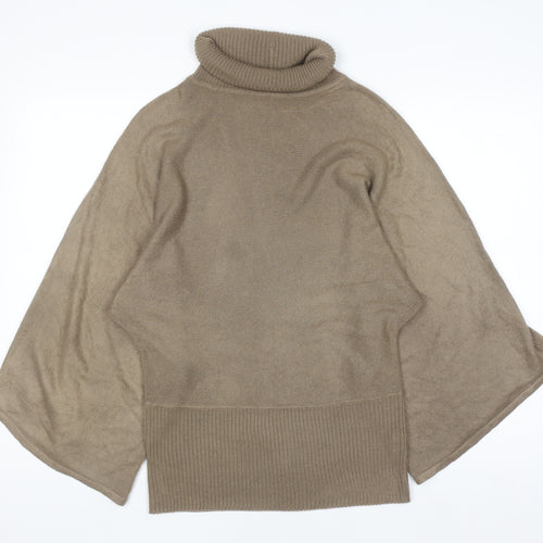 BCBGMAXAZRIA Women Beige Roll Neck Knit Jumper Size S Relaxed Fit