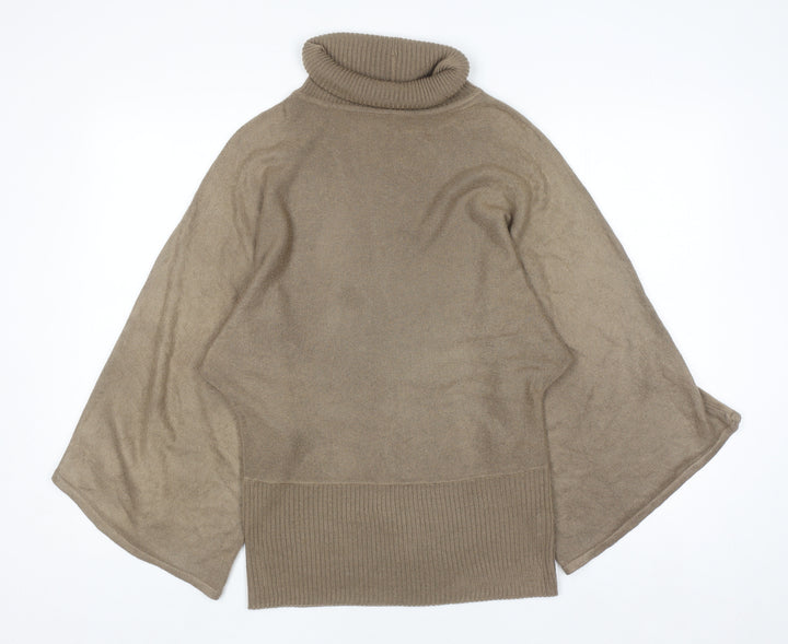 BCBGMAXAZRIA Women Beige Roll Neck Knit Jumper Size S Relaxed Fit