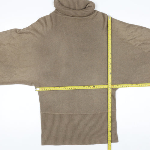 BCBGMAXAZRIA Women Beige Roll Neck Knit Jumper Size S Relaxed Fit