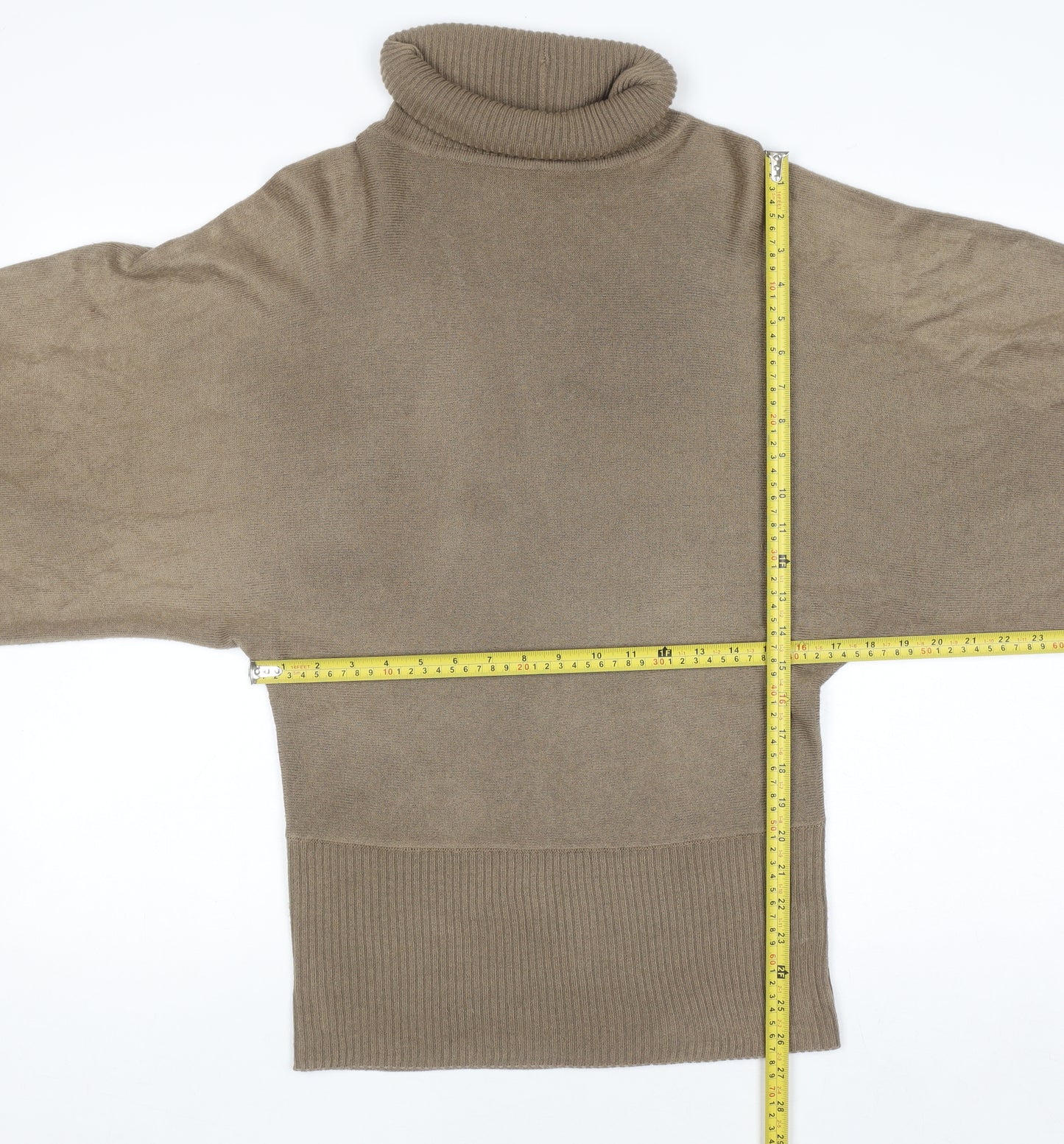 BCBGMAXAZRIA Women Beige Roll Neck Knit Jumper Size S Relaxed Fit