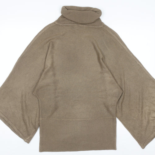 BCBGMAXAZRIA Women Beige Roll Neck Knit Jumper Size S Relaxed Fit