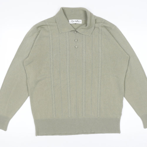Berkertex Women's Green Collared Knit Jumper Size 16