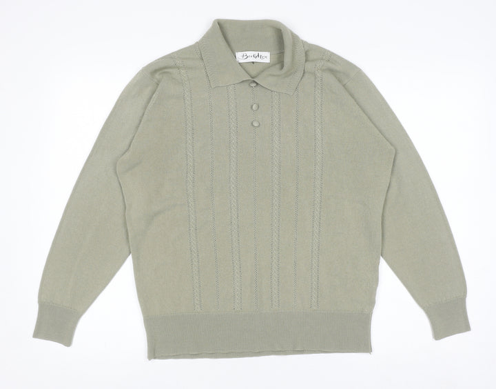 Berkertex Women's Green Collared Knit Jumper Size 16