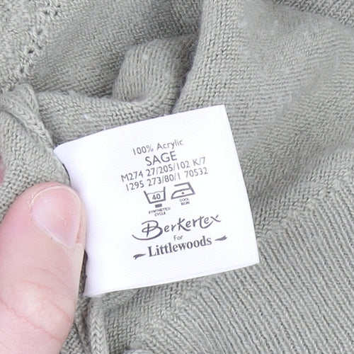 Berkertex Women's Green Collared Knit Jumper Size 16