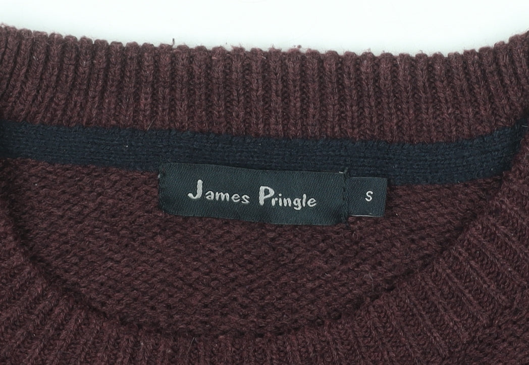 James Pringle Men's Brown Acrylic Crew Neck Jumper Size S