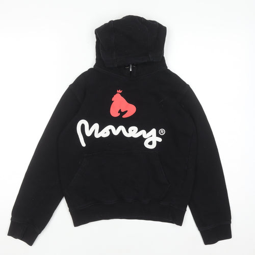 Money Junior Boys Black Pullover Hoodie 12-13 Years Cotton Graphic Print