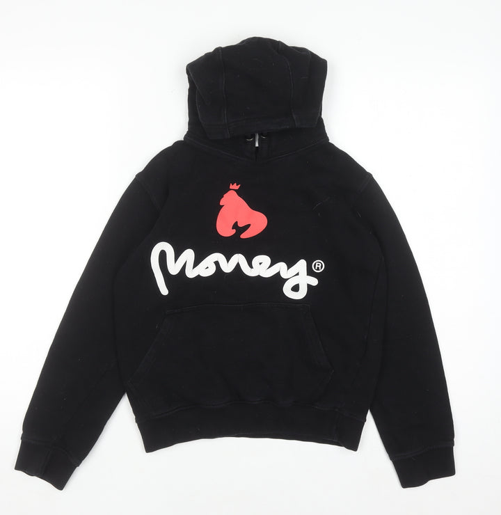 Money Junior Boys Black Pullover Hoodie 12-13 Years Cotton Graphic Print