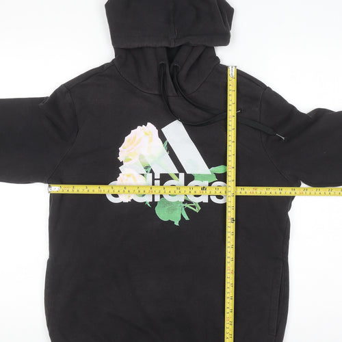 Adidas Womens Black Floral Logo Pullover Hoodie UK 12-14 M