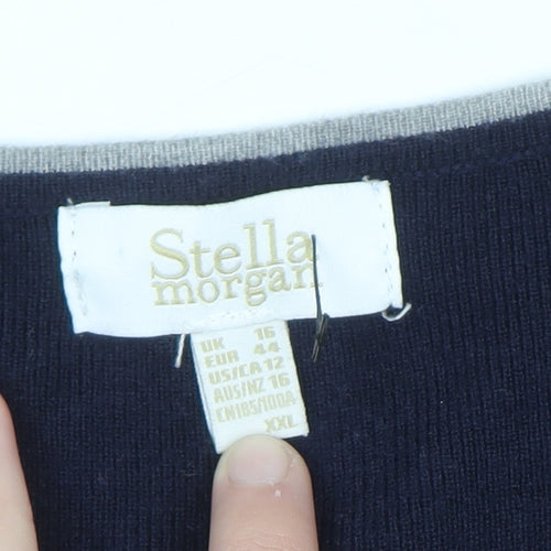Stella Morgan Women Blue Round Neck Long Sleeve Pullover Jumper Size 16