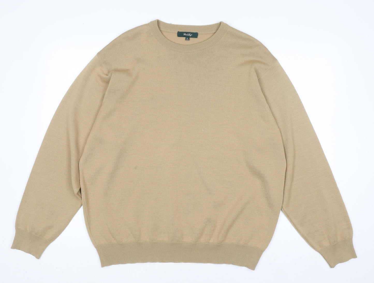 Wolsey Mens Beige XL Crew Neck Pullover Jumper Merino Wool Blend