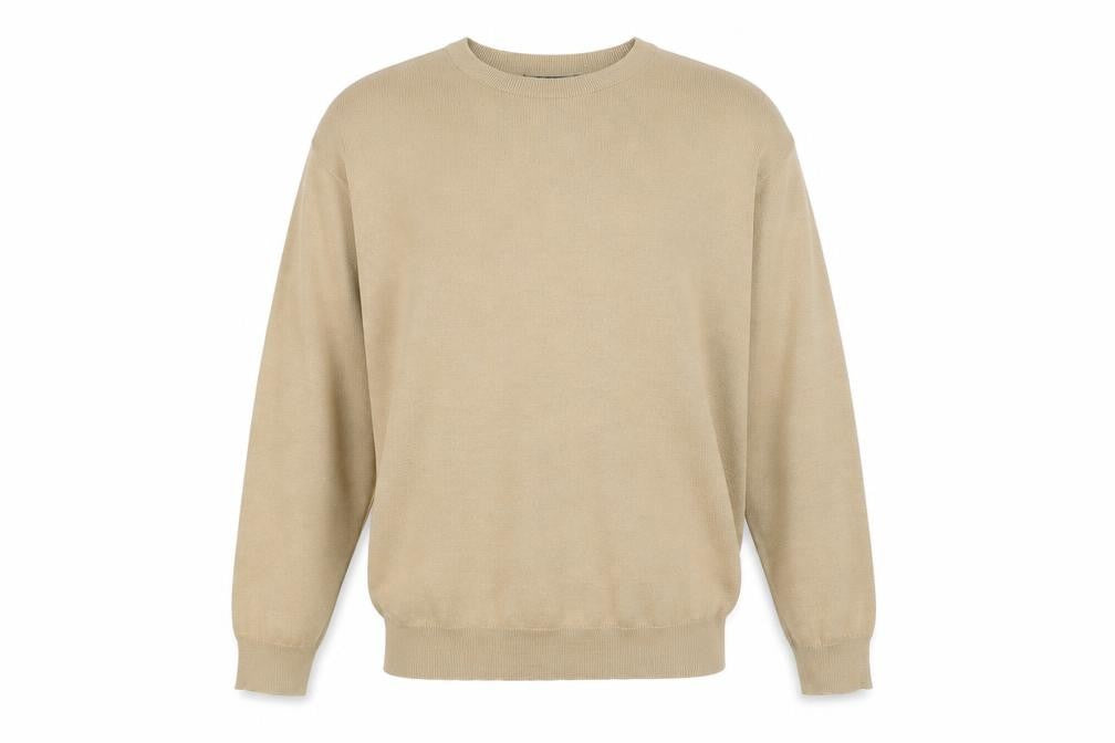 Front view of Wolsey men’s beige xl crew neck jumper merino wool blend