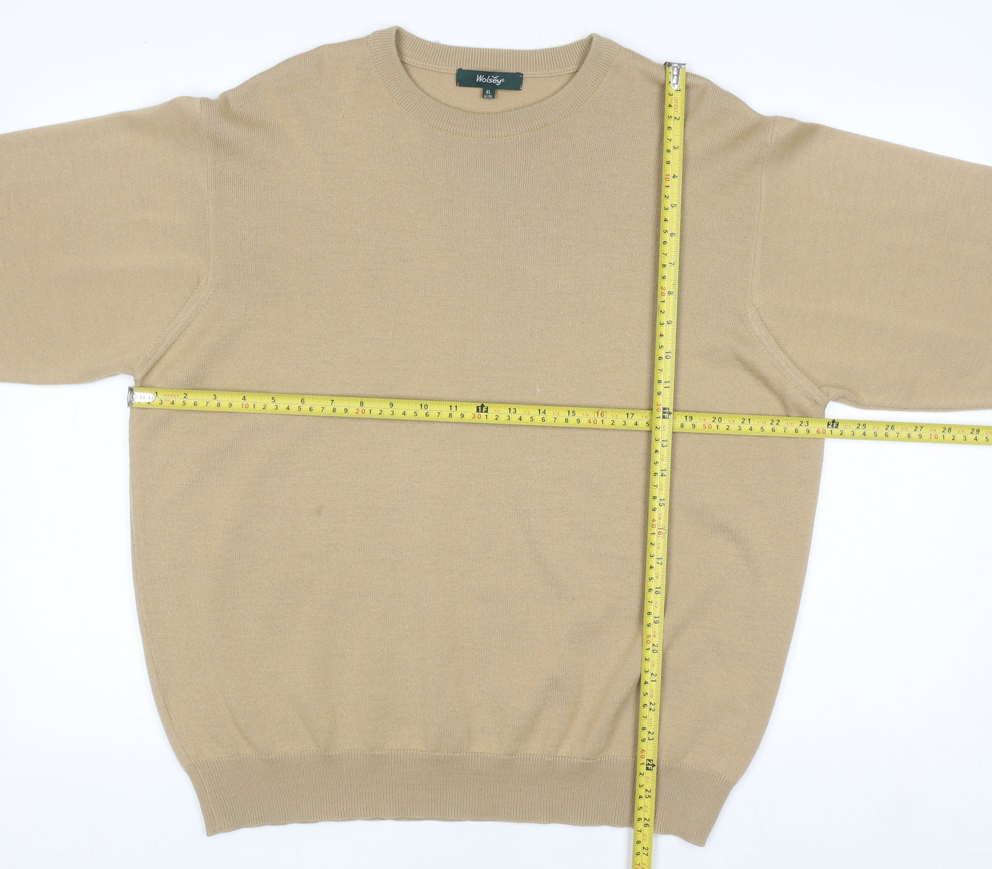 Wolsey Mens Beige XL Crew Neck Pullover Jumper Merino Wool Blend