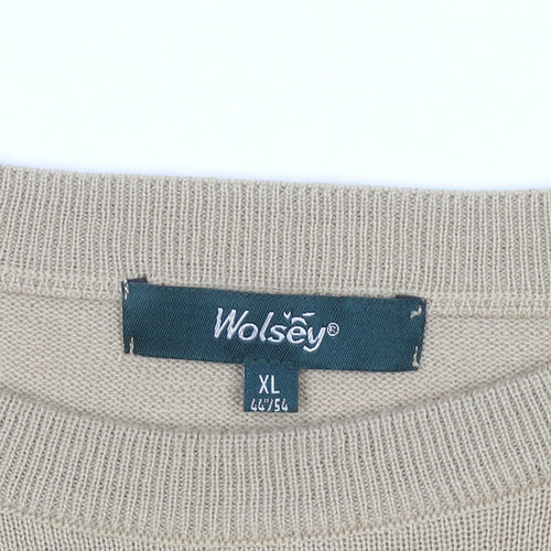 Wolsey Mens Beige XL Crew Neck Pullover Jumper Merino Wool Blend