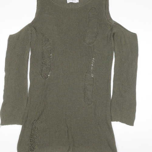 In The Style Women’s Green Size 14 Cold Shoulder Distressed Jumper Dress