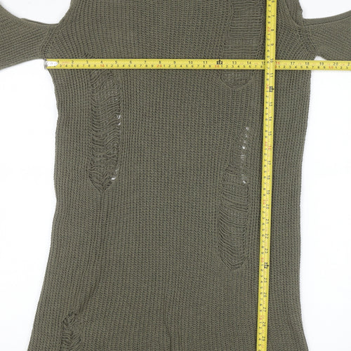In The Style Women’s Green Size 14 Cold Shoulder Distressed Jumper Dress
