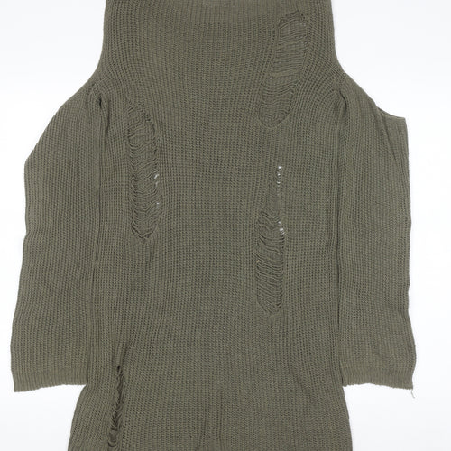 In The Style Women’s Green Size 14 Cold Shoulder Distressed Jumper Dress
