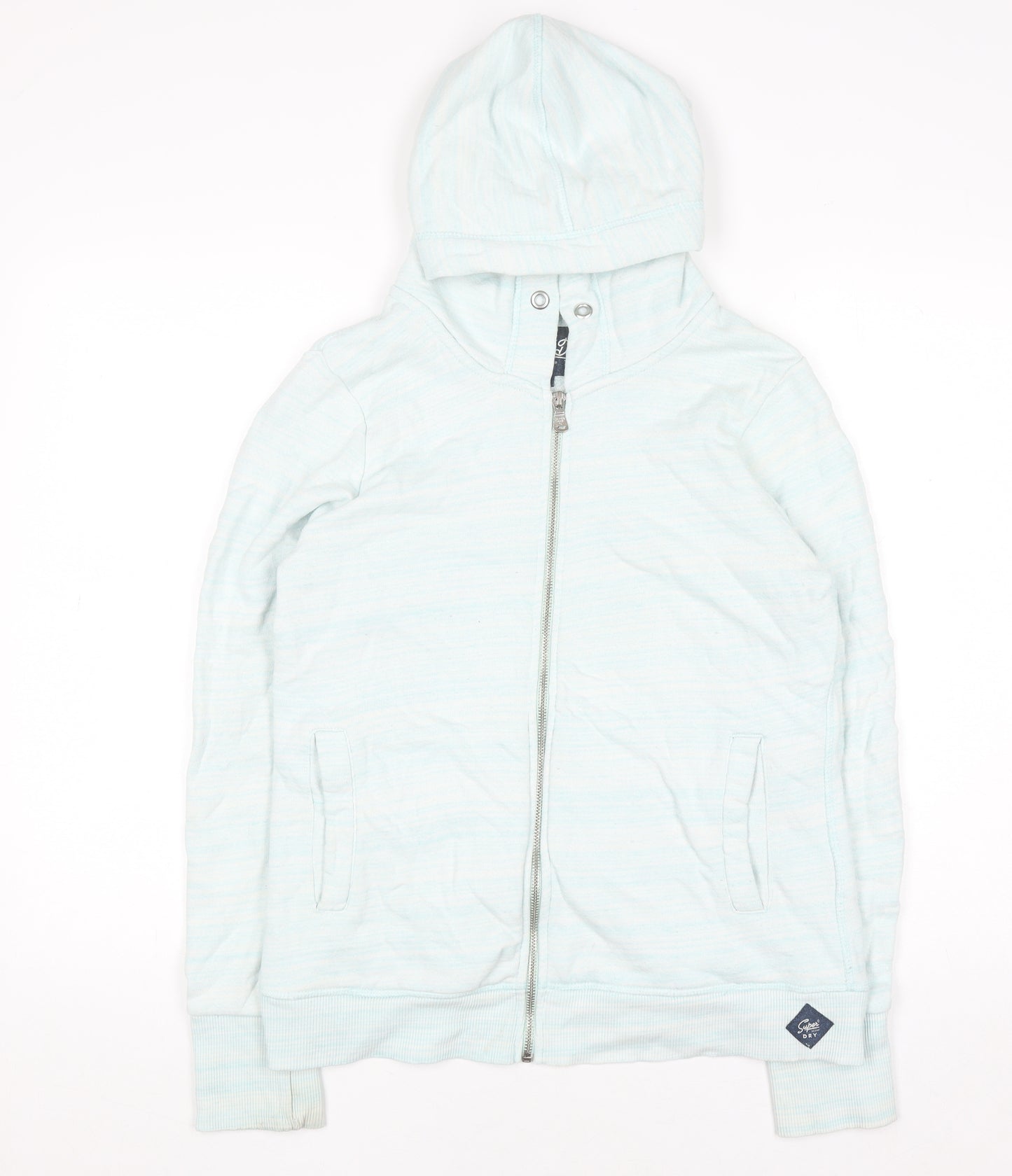 Superdry Women Light Blue Full Zip Hoodie Size L Cotton Blend