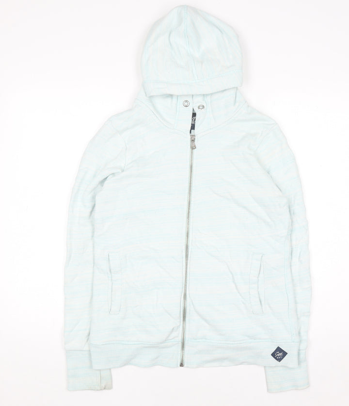 Superdry Women Light Blue Full Zip Hoodie Size L Cotton Blend