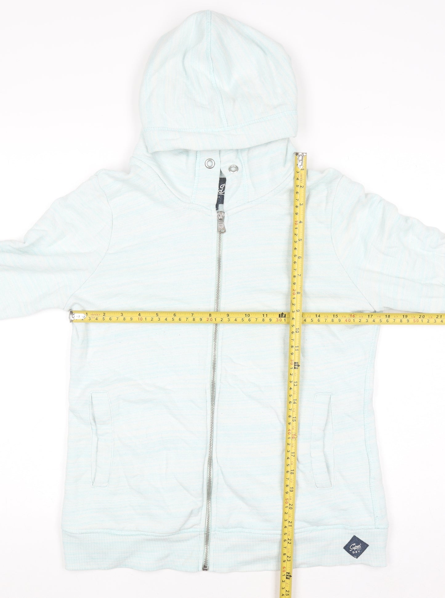 Superdry Women Light Blue Full Zip Hoodie Size L Cotton Blend
