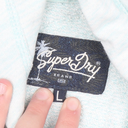 Superdry Women Light Blue Full Zip Hoodie Size L Cotton Blend