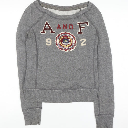 Abercrombie & Fitch Womens Grey XS Pullover Sweatshirt Embroidered Logo