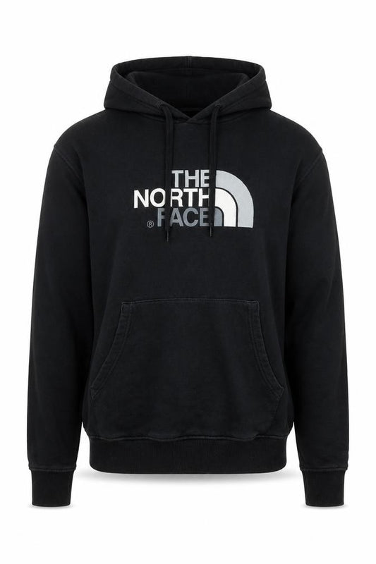 Front view of The North Face men’s black medium pullover hoodie cotton logo